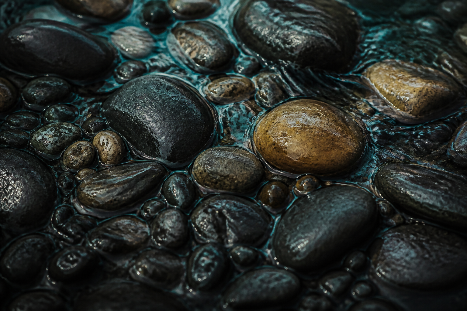 Wet river stones